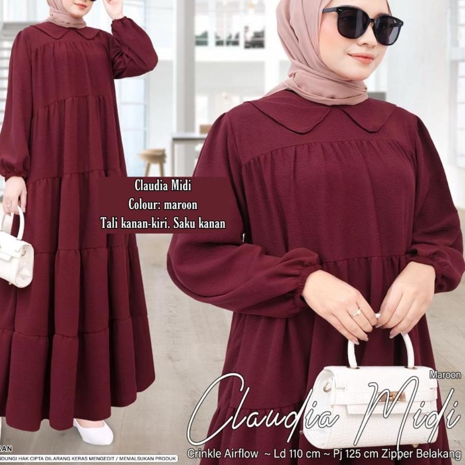 Viral CLAUDIA MIDI - MIDI KERAH POLOS SERIES  - MIDI DRESS JUMBO