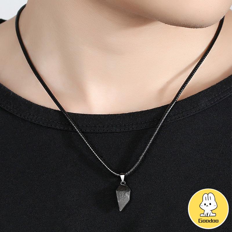 2 Pcs/set Fashion Couple Kalung Magnet Hati Liontin Kalung Batu Harapan Sederhana Hitam Dan Putih S -Doo