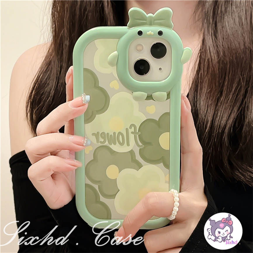 Redmi 12C 10C 10A 9T Note 11s 10s 11 10Pro 9A 9C A1 A1+ Xiaomi 12 11Lite Poco X3Pro NFC F3 M3 M4Pro 5G 5G 3D Small Monster Phone Casing Couple Fashion Ins Green Flower Phone Soft Cover