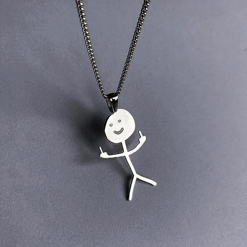 Kalung Rantai Titanium Steel Pendan Bulat Motif Huruf Fxck You Doodle Gaya Hip Hop 2022