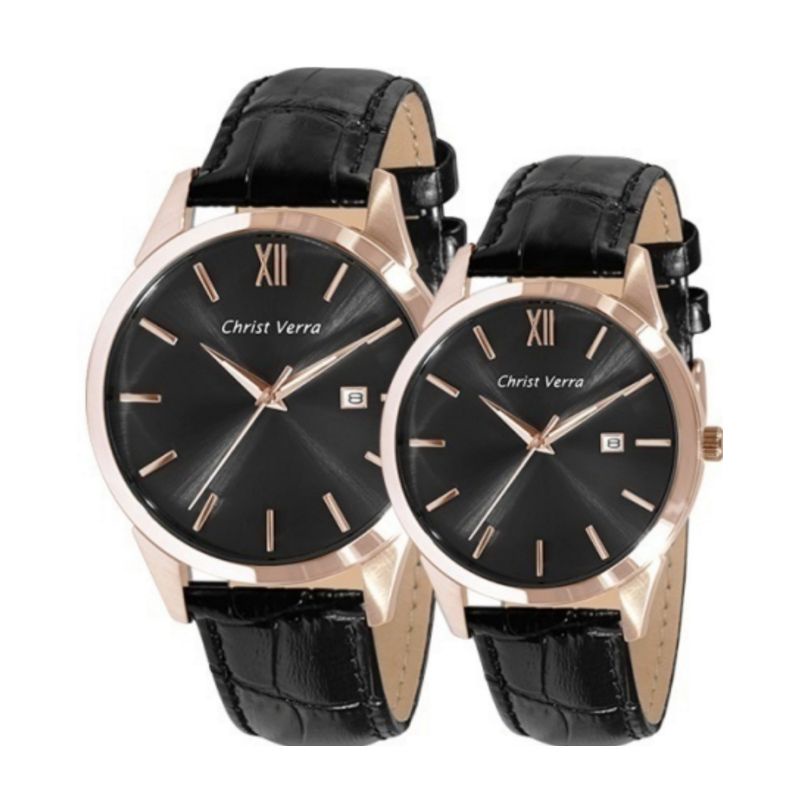JAM TANGAN WANITA / PRIA / COUPLE CHRIST VERRA 71622G-25 BLK 71622L-25 BLK ORIGINAL
