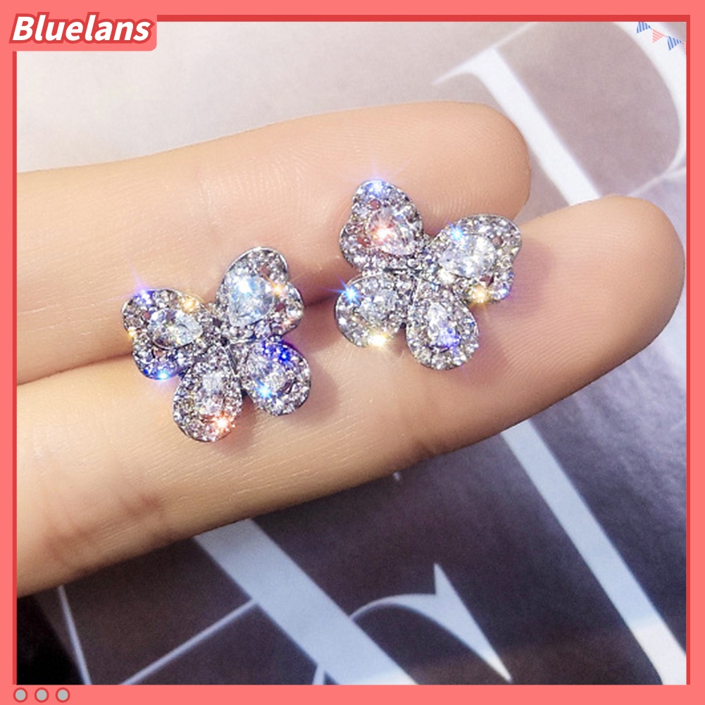 Bluelans Anting Stud Bentuk Kupu-Kupu Aksen Berlian Imitasi Untuk Wanita