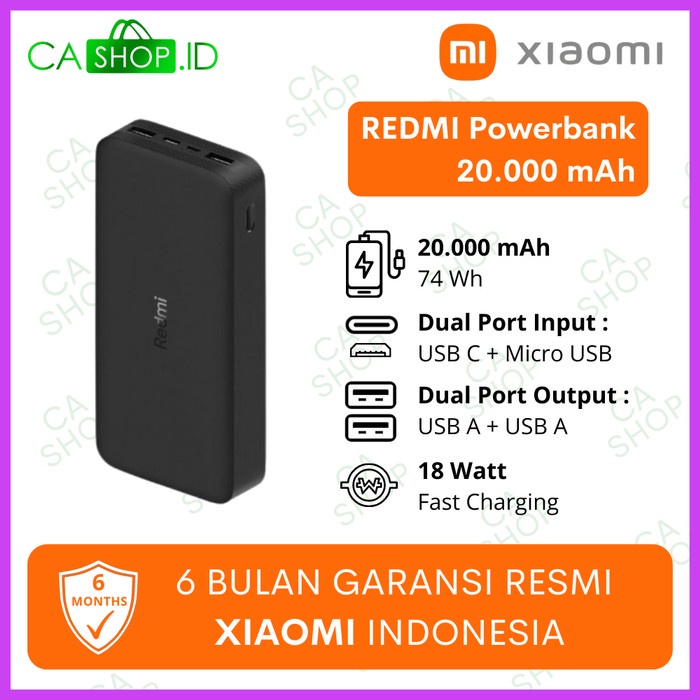 XIAOMI REDMI POWER BANK 20000MAH 18W FASTCHARGE ORI 100% GRS RESMI TAM