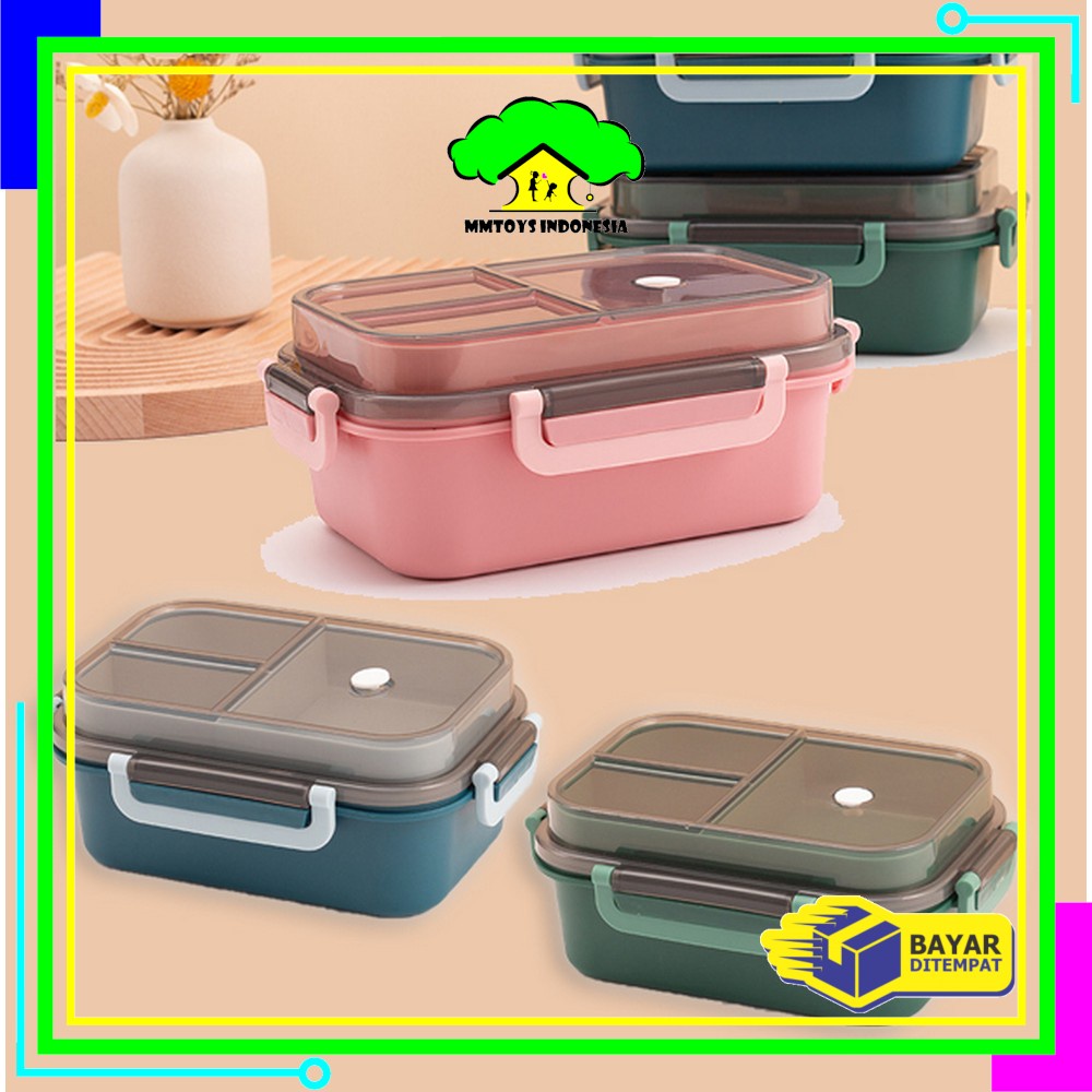 MI-C697 Tempat Makan Set 2 Tingkat 3 Sekat Anti Tumpah / Lunch Box Susun Free Sendok Garpu Portable / Kotak Bento Tingkat Set BPA FREE