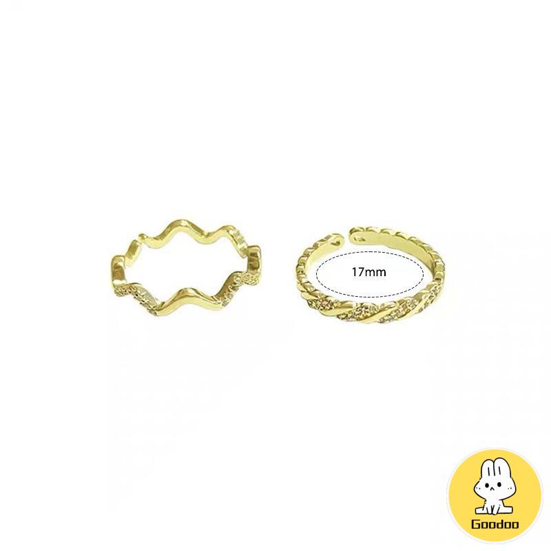 2PCS/Cincin set korea cincin Bergaris Gelombang Temperamen Cincin wanita Aisesuaikan -Doo