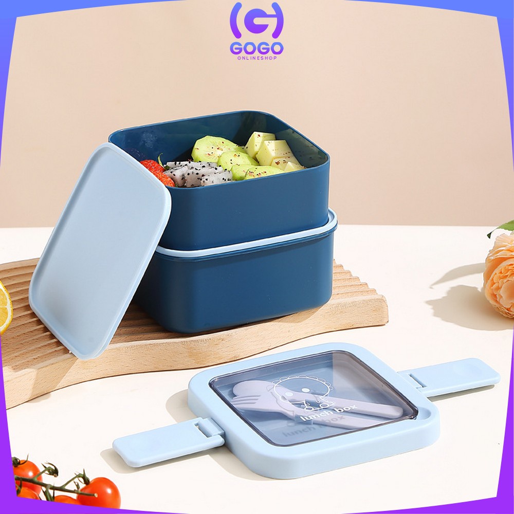 GOGO-C695 Lunch Box Set Tempat Makan 2 Susun Stackable BPA FREE / Kotak Bento Tingkat Dengan Sendok Garpu Set Portable