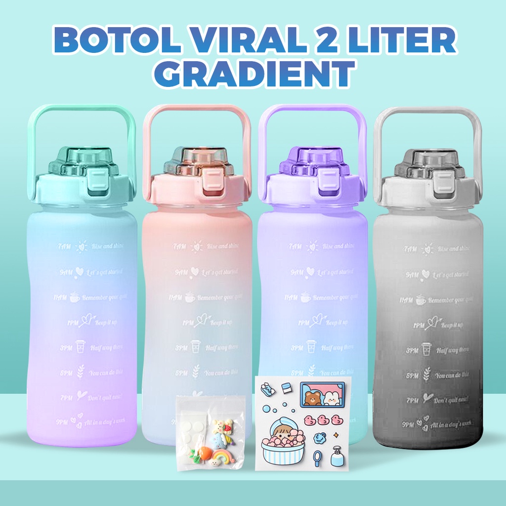 Botol Minum Viral Sticker 2D &amp; 3D Motivasi Thumbler Gradasi 2liter