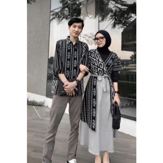 Set Couple Tenun - Dress Tenun - Dress Naomi - Ayra - Aurora - Ivory - Dress Andin - Batik Tenun Couple - Baju Couple