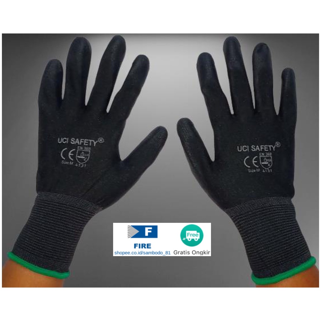 Sarung Tangan Polyurethane Kerja Palmfit Safety Gloves Security Dilapisi Karet Industri Pabrik Uci Safety Motor Bengkel otomotif Bagunan Coating Karet Pengaman kerja Packing PU Statis