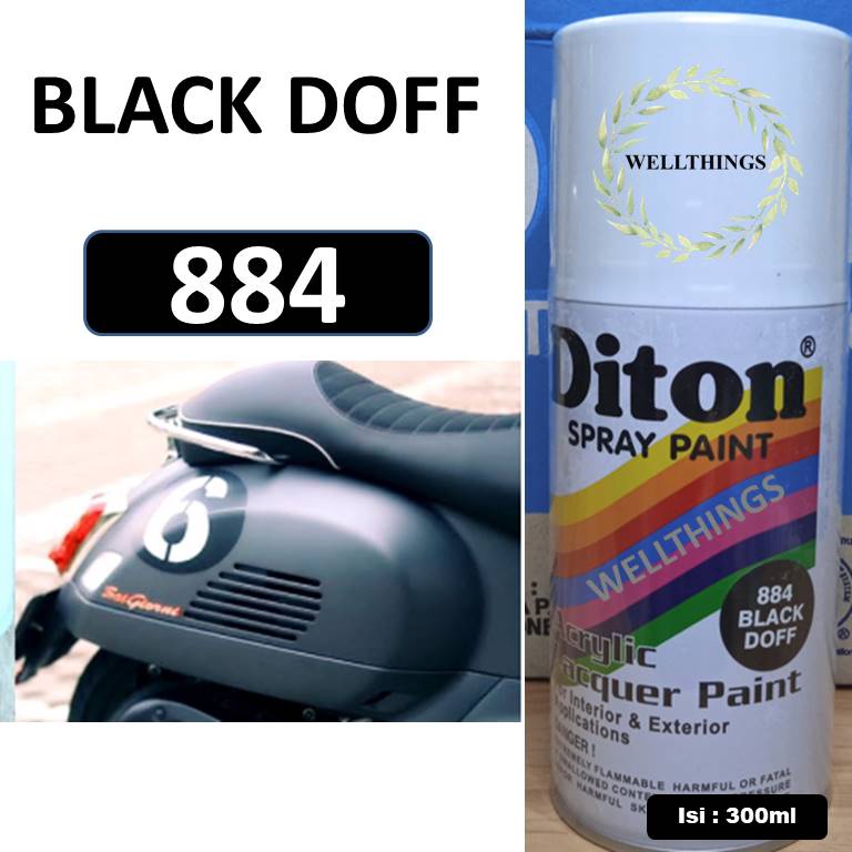 Cat Pilox DITON Black Doff 884 300ml warna Hitam dop matte pilok sepeda motor mobil velg mesin