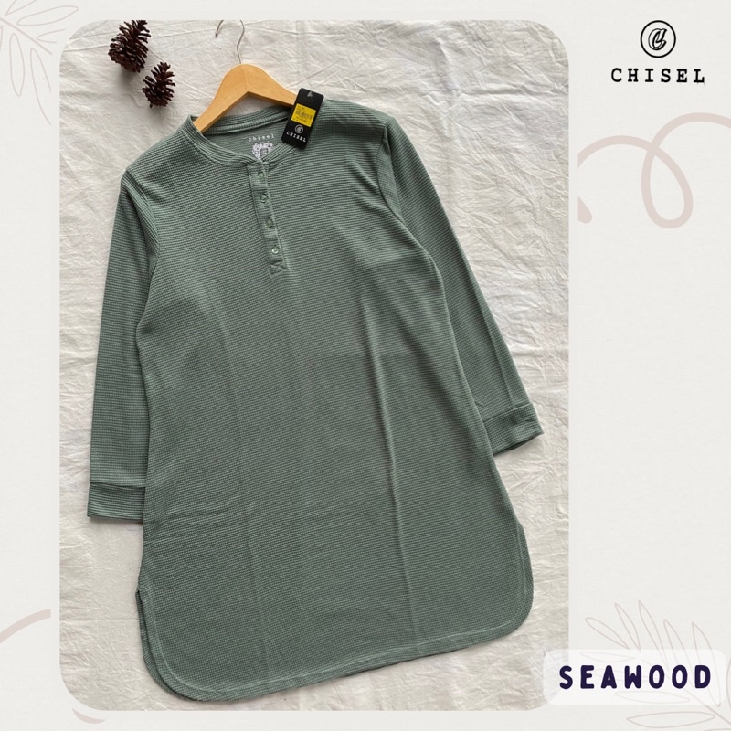 Tunik Chisel branded Kaos wanita lengan panjang waffle I Long Tunic muslim Kaos polos CH5