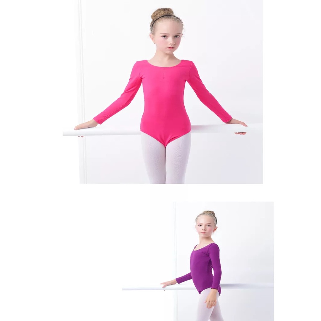 LEOTARD LENGAN PANJANG ANAK - BALLET COTTON SPANDEX LEOTARD BAJU GYM SENAM BALET