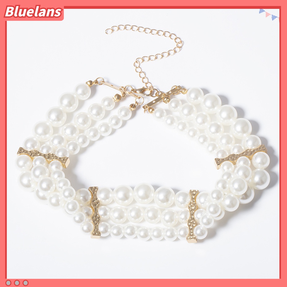 Kalung Rantai Klavikula Banyak Lapis Aksen Mutiara Tiruan Untuk Wanita