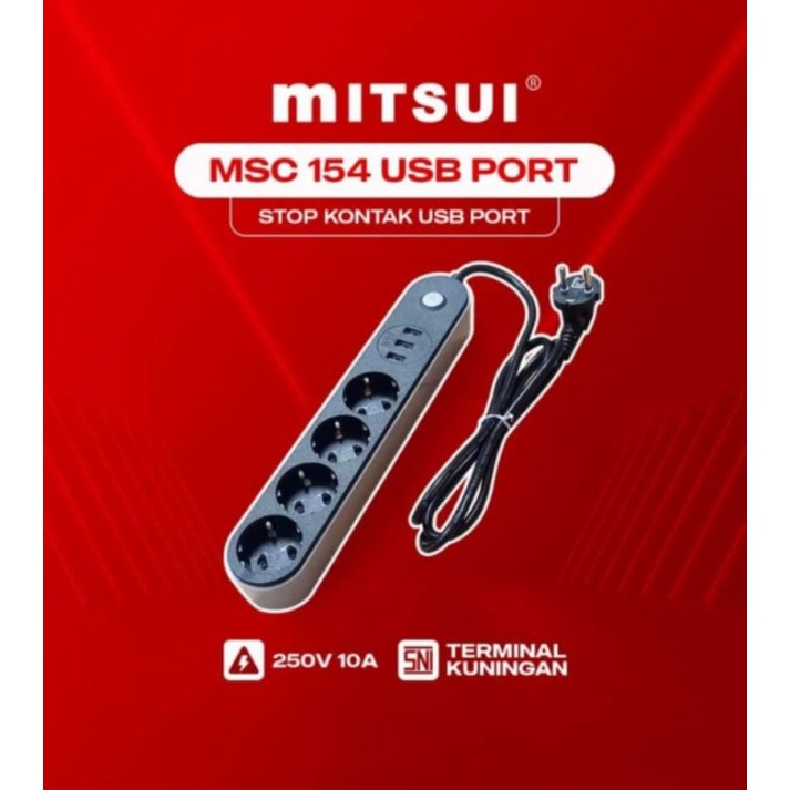 MITSUI STOP KONTAK 4 LUBANG+ 3 USB PORT / MITSUI MSC 154 SNI