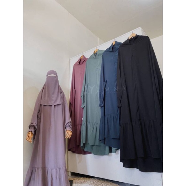 Floor hijab khimar sekaligus gamis material calamary silk set cadar bandana