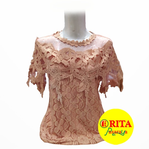 Blouse Brukat Lengan Pendek / Atasan Brukat Kebaya Modern Coklat