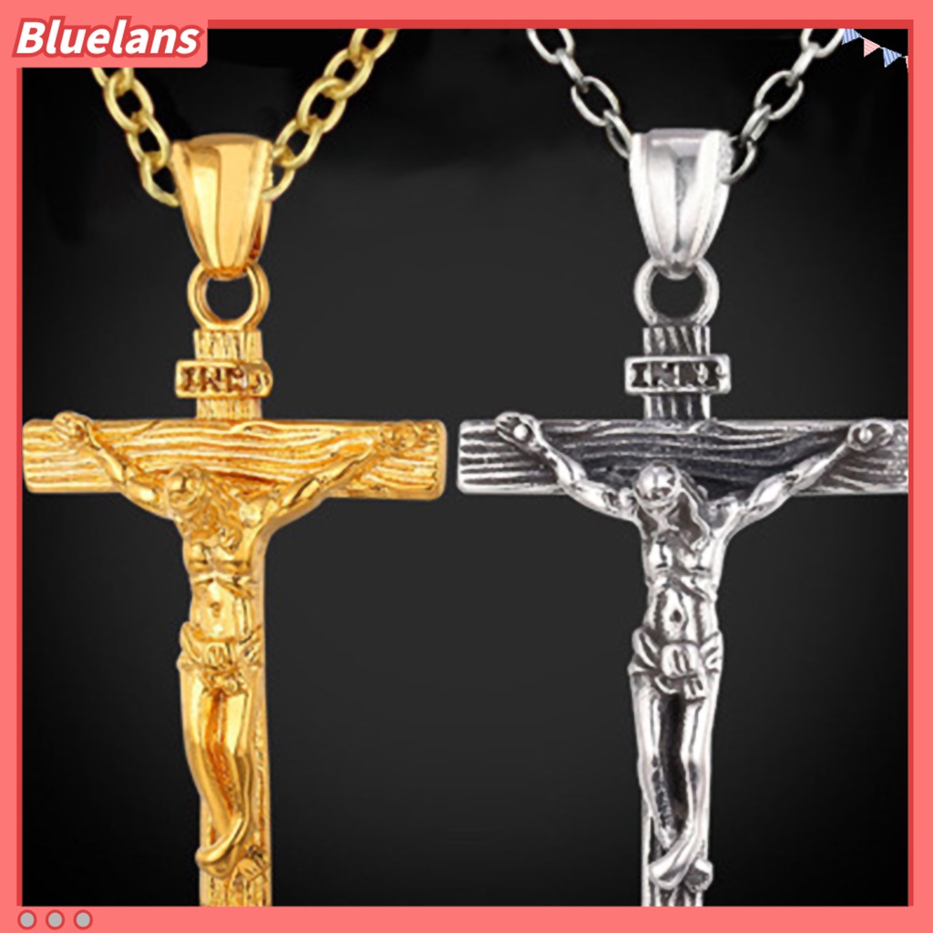 Bluelans Men Necklace Jesus Cross Dangle Anti Rust Stainless Steel Jesus Pendant Necklace Jewelry