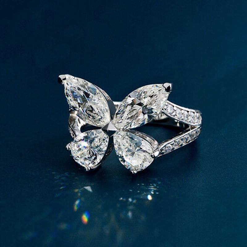 Fancyqube Cincin Bentuk Kupu-Kupu Warna Silver Aksen Kristal Cubic Zirconia Untuk Wanita
