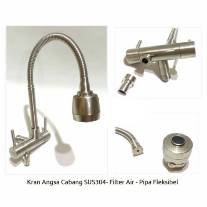 Kran Angsa Cabang 2 - Kran Cuci Piring/Kran Filter Air/Kran Cuci Piring Fleksibel