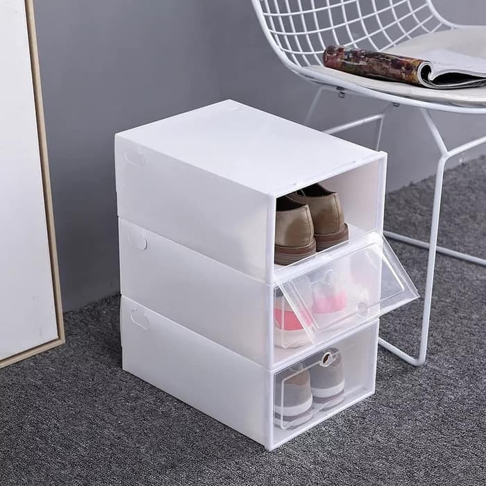 Barnik88 Box Sepatu Kotak Sepatu Plastik Harga Satuan Kotak Sepatu Lipat / Box Sepatu Lipat Transparan Flip Buka Depan BAGUS