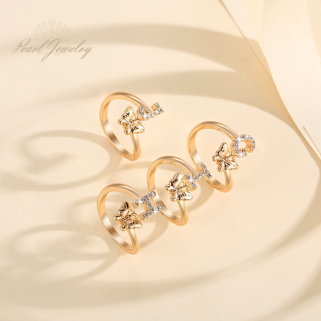Y752 [COD✔]Huruf Cincin Stainless Steel Fashion Letter Cincin Berlapis Emas For Wanita Hypoallergenic