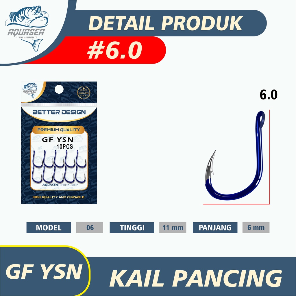 AQUASEA Kail Pancing Premium Warna Biru isi 10pcs/pack High Carbon Steel Barbed Fishing Hook Tackle Kail GFYSN-6.0#10pcs
