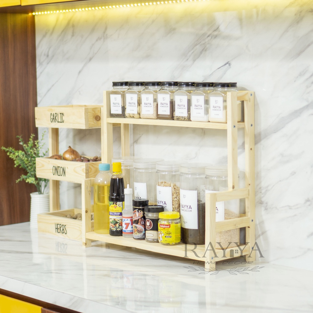 Rak susun besar / rak bumbu dapur kayu
