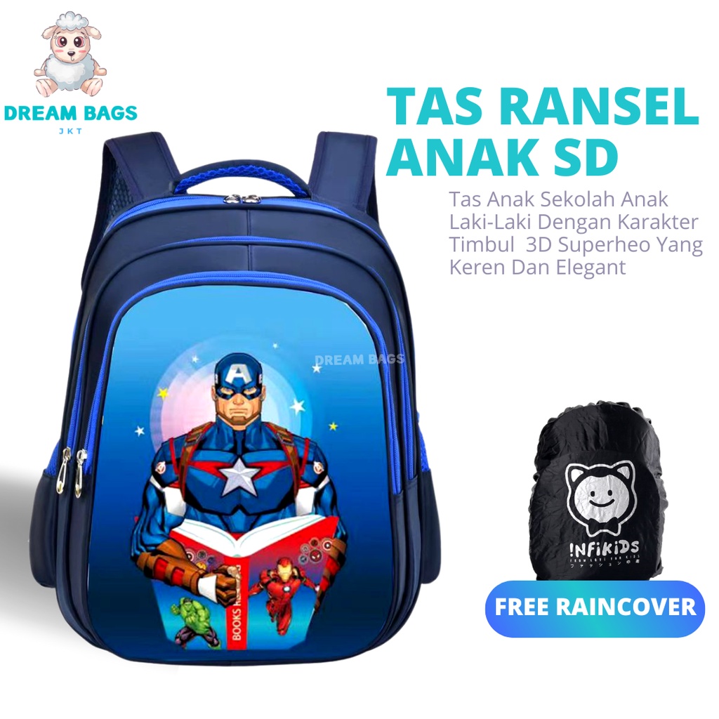 Tas Sekolah Anak Laki Laki SD Import Karakter Timbul Dream Bags