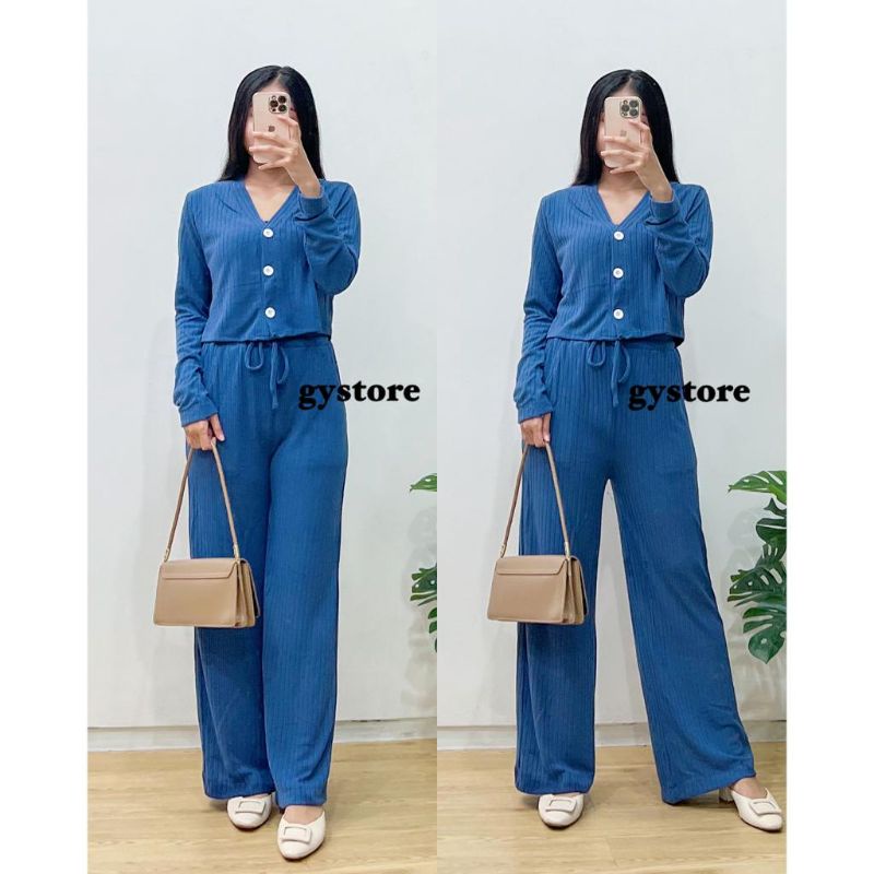 Laurent Knit Korean Set | Setelan Wanita Cardigan &amp; Celana