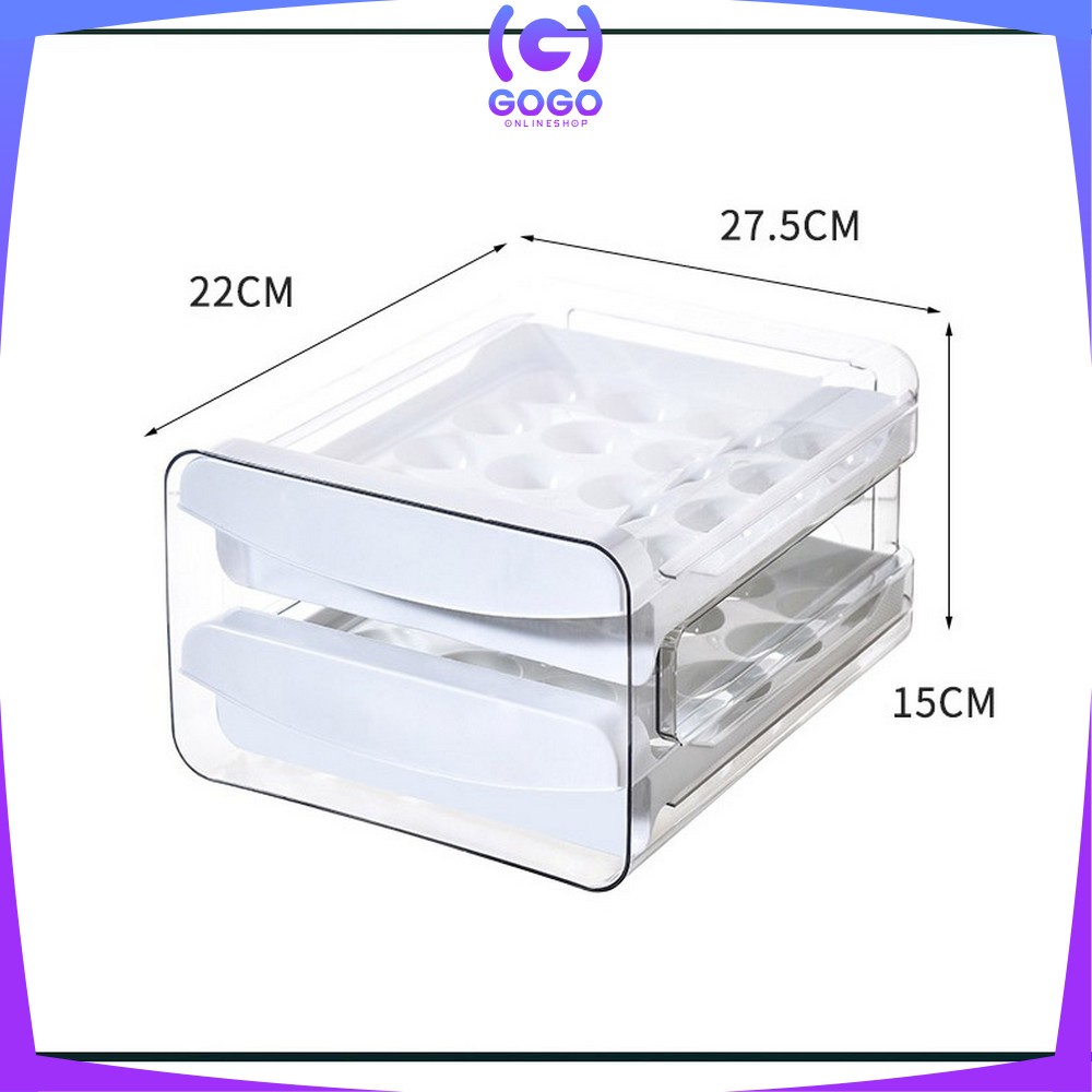 GOGO-C268 Tempat Penyimpanan Telur 2 Tingkat Egg Storage Box Organizer Rak Telur 2 Susun Kotak Telur