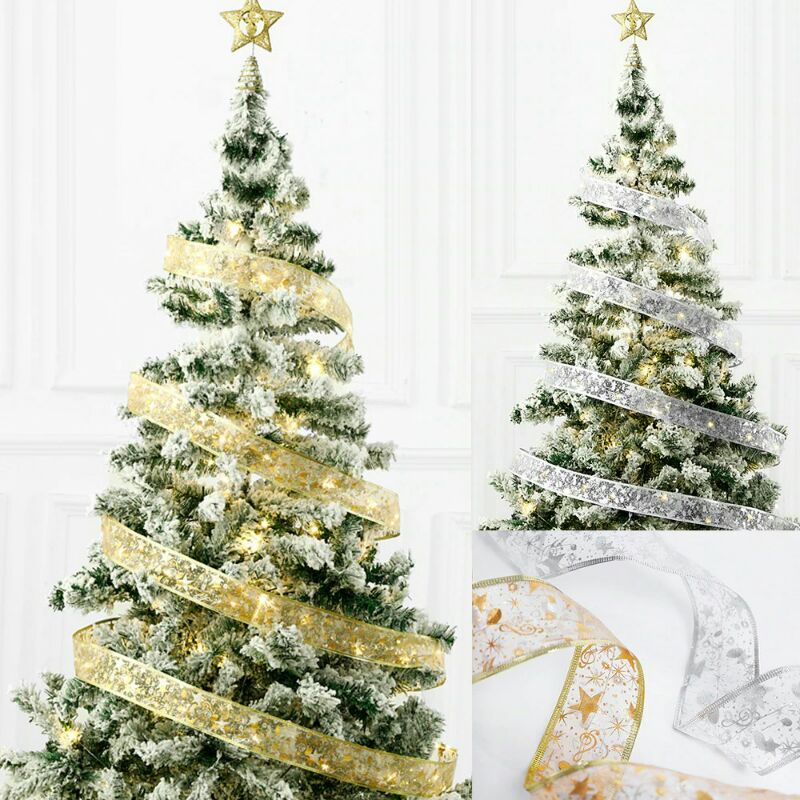 M Lampu LED Dekorasi Pohon Natal Ribbon Chrismas Tree 5 Meter aa561 Golden