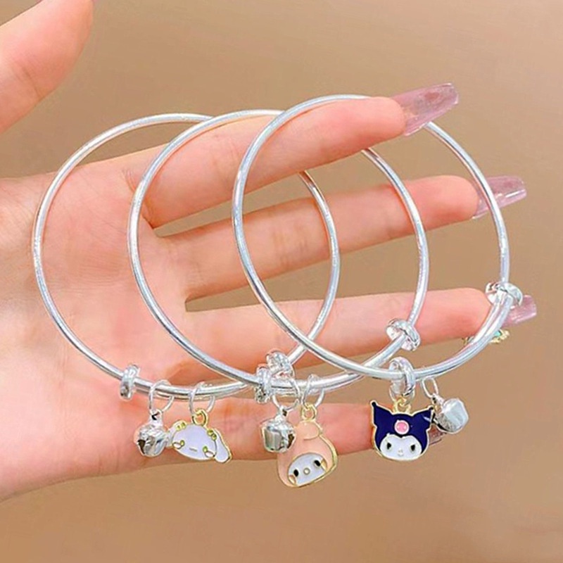 Gelang Tangan Silver Wanita Desain Kartun Kuromi Bell Jade Guigou Melody