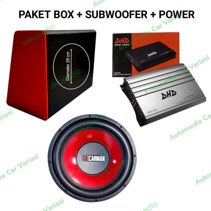 Paket audio mobil power 4 ch subwoofer 12 inch + box