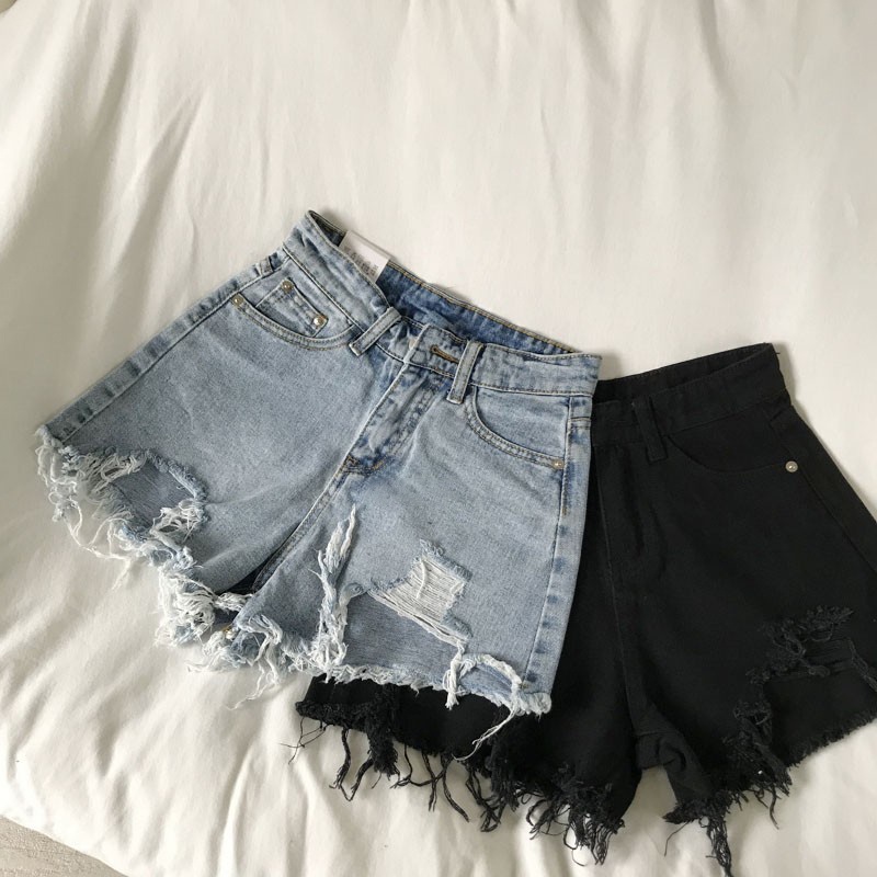 Jeans Korean Style Wanita Streetwear Pants Hot pants Celana pendek wanita dewasa Jeans Celana short wanita celana jeans cewek kekinian sobek Celana jeans sobek wanita ripped jeans wanita cewek celana ootd wanita jumbo 3XL short pants wanita