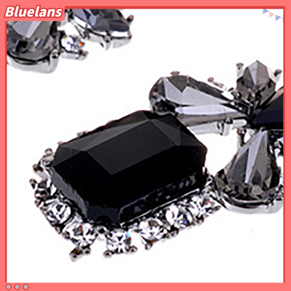 Bluelans Anting Tusuk Gantung Vintage Desain Tetesan Air Hias Cubic Zircon Hitam Untuk Wanita