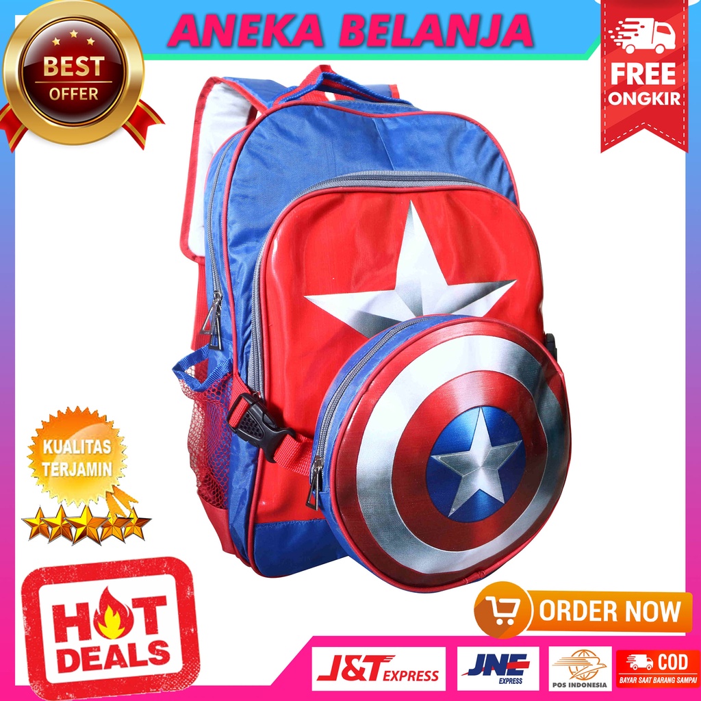 NEW Tas 2 in 1Captain America Ransel Sekolah Anak Cowok Bisa Jadi Tas Selempang Anak Cowok PAUD TK SD