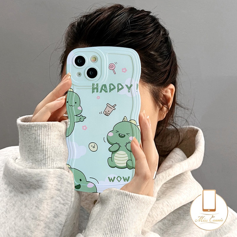 Casing Realme C25 C55 C53 C30 10 9 Pro+8i C33 C35 C12 C15 C25Y C11 8 8Pro C3 C25s C21Y C20 C17 7i 9i 6i 5i 5 5s Wavy Edge Happy Milk Tea Kue Donat Dinosaurus Kecil Lucu Sarung