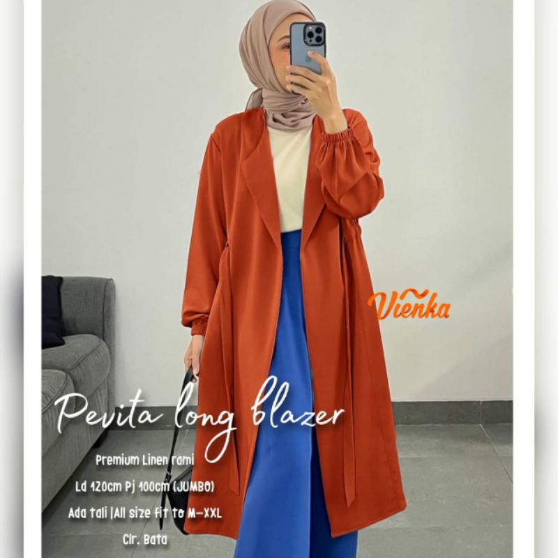Pevita long outer blazer katun linen jumbo ld 120 x