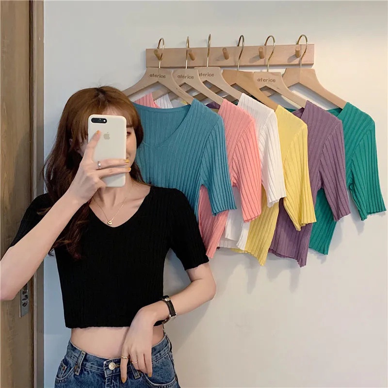 My Bra Baju Lengan Panjang / Atasan Wanita Kaos rajutan V neck Blouse BR-050