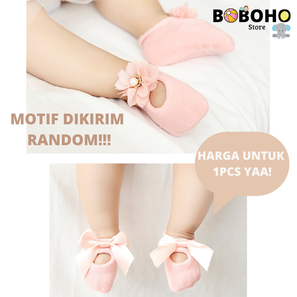 BOBOHO - KAOS KAKI BAYI PEREMPUAN NEWBORN 0-12 BULAN IMPORT KUALITAS PREMIUM KOREA MOTIF 3 JENIS BUNGA PITA