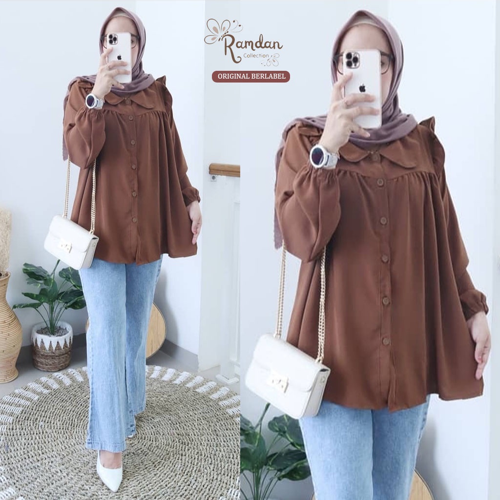 Ramdan Collection | Caleo Blouse Bigsize Jumbo ld 120 L XL XXL XXXL XXXXL 3XL 4XL Cringkel Airflow Premium Atasan Wanita Korean Style Lengan Panjang Kekinian Atasan Import Anak Perempuan Fashion Muslim Bahan Rayon Baju Wanita