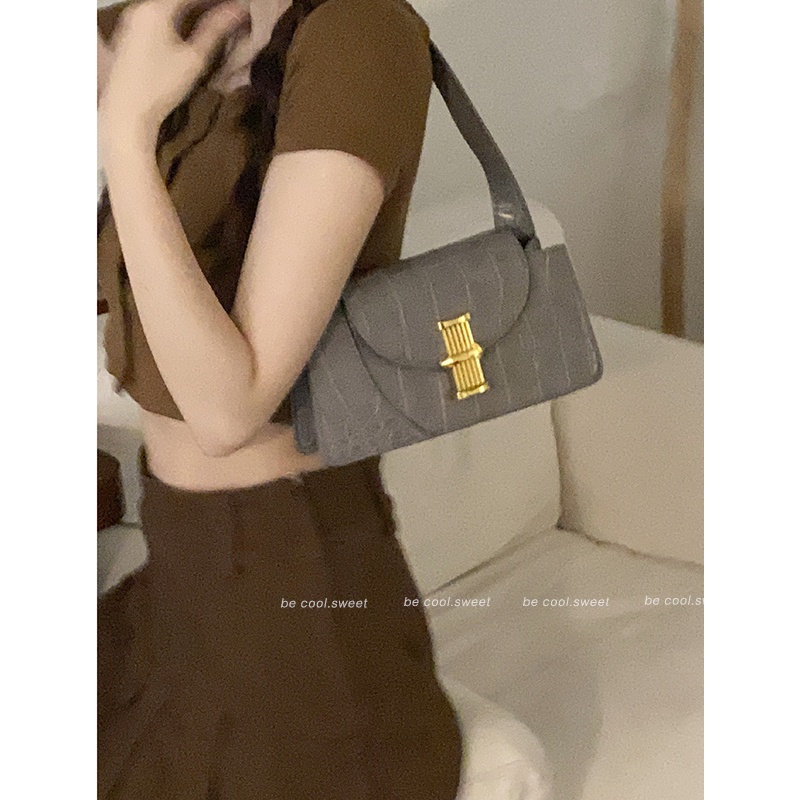 Suhao tas desain niche wanita musim panas 2022 baru trendi pola buaya baguette high-end all-match tas ketiak satu bahu