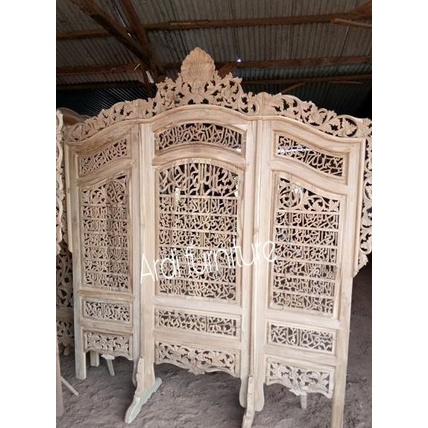 Dekorasi Penyekat Ruangan Kaligrafi Kayu Jati Sketsel Ukir Arab Murah