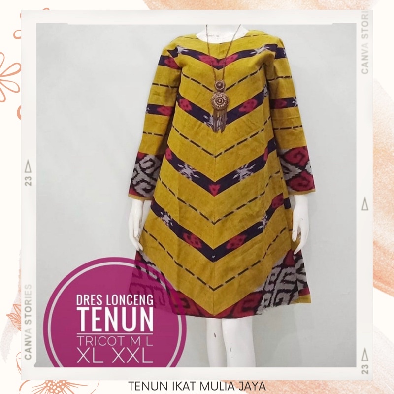 dress tunik wanita batik tenun premium kuning salur