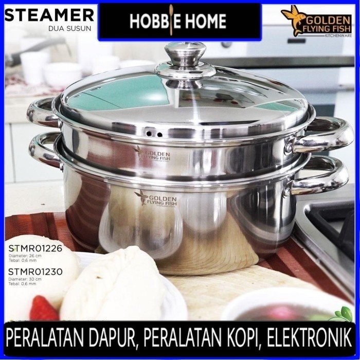 Steamer Set Stainless Steel 2 Susun / Panci Kukus - Golden Flying Fish
