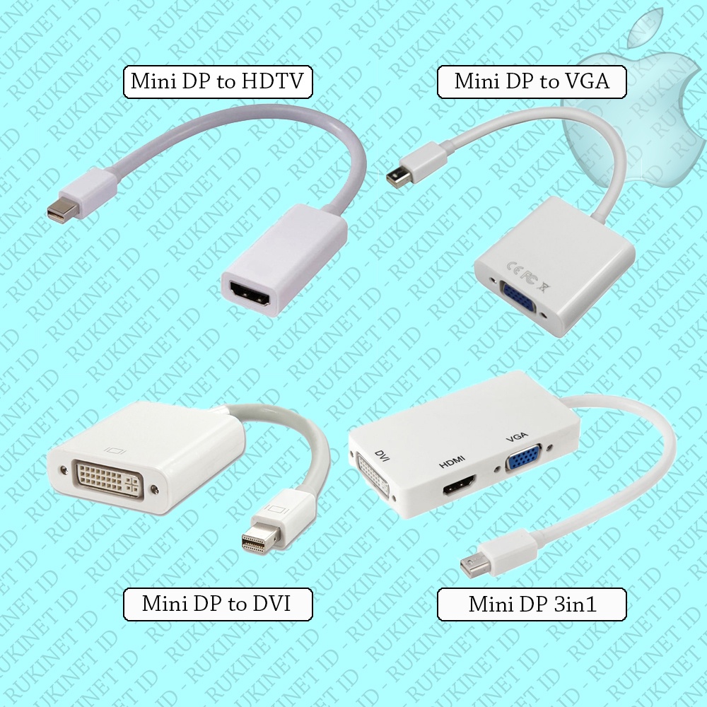 Kabel Mini DP Displayport Macbook to VGA / HDM1 / DVI Adapter Thunderbolt Converter Untuk Laptop Mac Ke Projector / Monitor TV HDmi