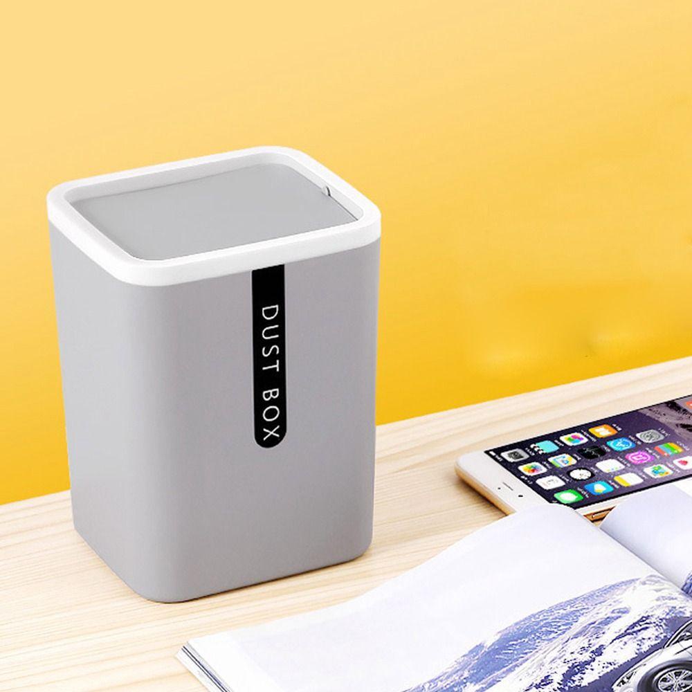 【 ELEGANT 】 Keranjang Sampah Kreatif Plastik Untuk Rumah Kantor Desktop Dustbin Dengan Tutup Swing Trash Can