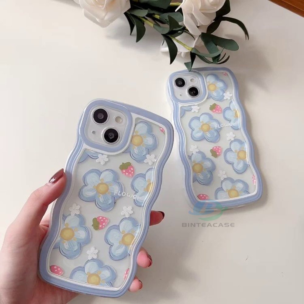 Realme C30 C31 C33 C33 C35 C21Y C25Y C21 Realme 10 RealmeC11 C25 C17 C15 C12 C3 C2 Realme 8i 7i 5 5i 6i 7 Pro Fashion Motif Bunga Strawberry Melengkung Casing Ponsel Binteacase