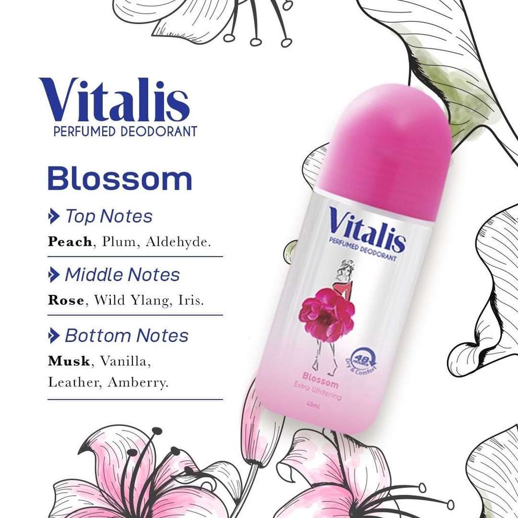 ★ BB ★ Vitalis Perfumed Deodorant Roll On 40ml - Extra Whitening Mencerahkan Kulit Ketiak