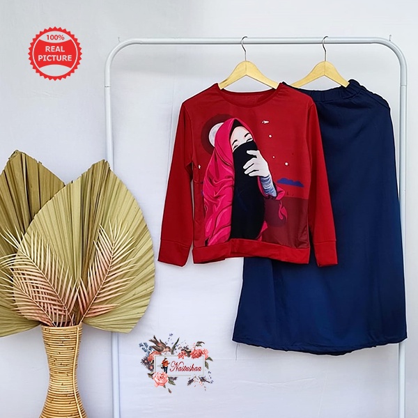 BAJU SETELAN WANITA DEWASA ROK KAOS LENGAN PANJANG BAHAN BABY TERRY TERBARU ONE SET ROK BLOUSE PINGGANG KARET KANTONG KANAN KIRI
